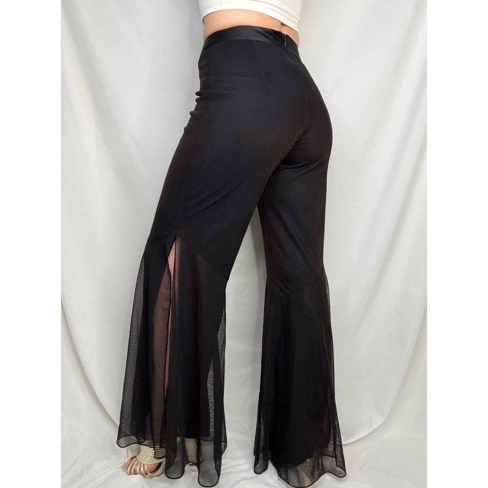 Cache Vintage Y2K 90s Black Mesh Flare Pants High Waisted Bell Bottom Trousers 4 - Picture 3 of 15